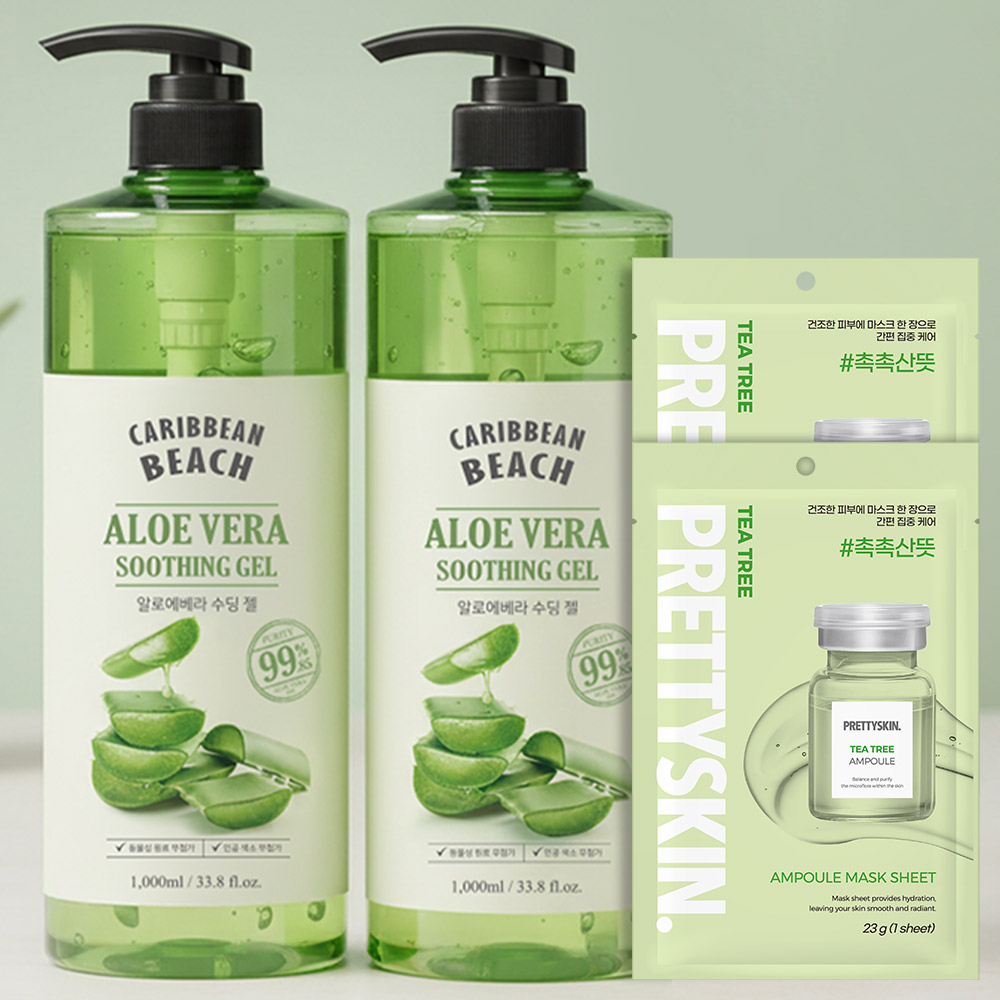 알로에 수딩젤 대용량 1000ml 2개+팩 2장 수분크림 <b>알로에베라</b> 겔 바디로션 보습제