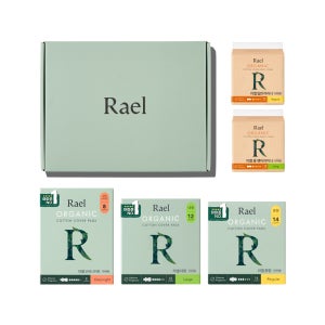 [선물세트]라엘 유기농 순면커버 5종 세트(생리대중형1+대형1+오버나이트1+일반라이너1+롱라이너1)