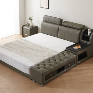 하이클래스 저상형 가죽 침대 신혼 부부 수납 안방 침대프레임 K(킹), 그레이