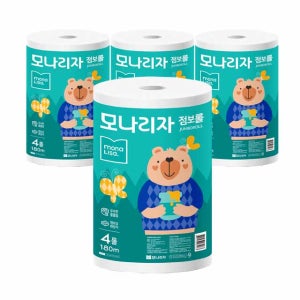 모나리자 점보롤 대용량 2겹 180m 롤화장지 4롤, 4팩
