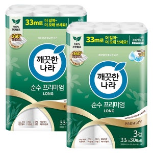 깨끗한나라 순수 프리미엄 3겹 데코 두루마리 33m, 30롤, 2팩