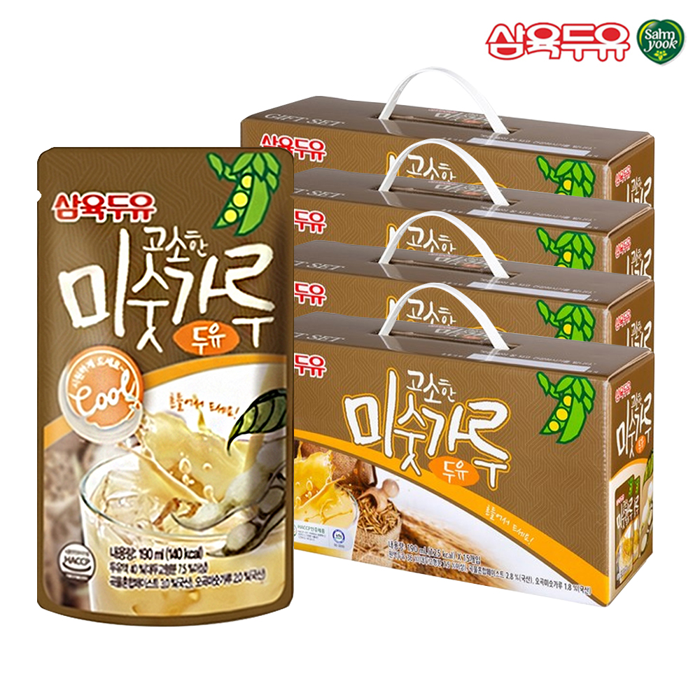 Samyook Soy Milk Savory Misutgaru Pouch Soy Milk 190ml, 60 packs (15 packs x 4)
