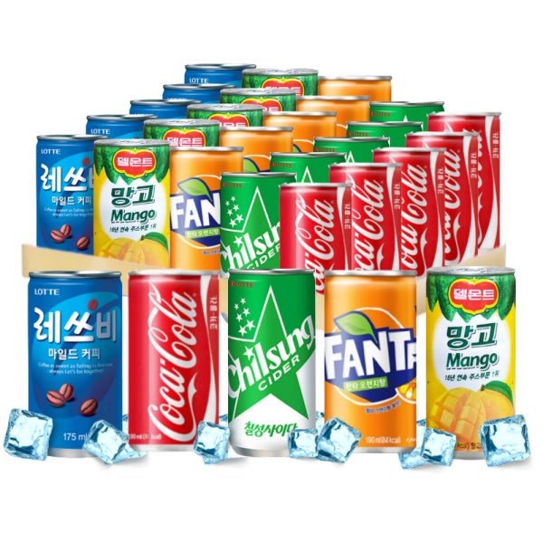 사무실 음료수 미니 캔음료 코카콜라 환타 레쓰비 망고 칠성사이다 190ml 30캔 각6캔