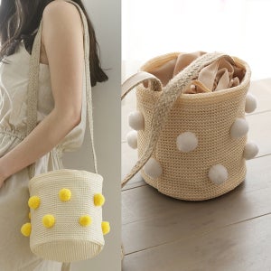 원형 폼폼이 여름가방 라탄백