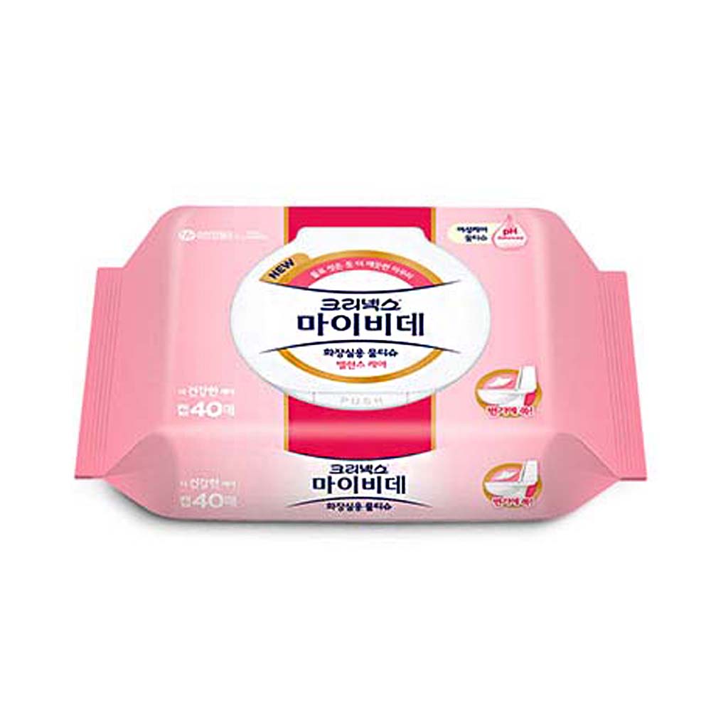 크리넥스 마이비데 화장실 물티슈 밸런스케어 캡형 40매 여성용 출산준비 비데티슈