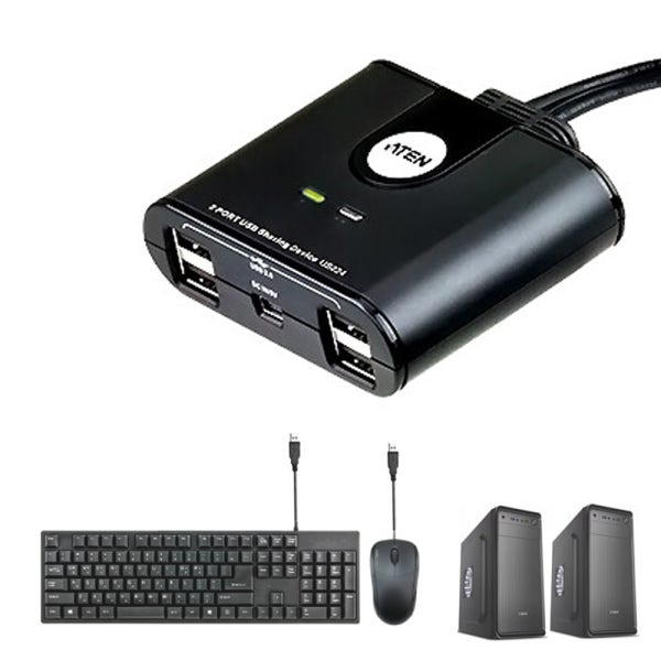 제이피엘프라자 USB KVM 스위치 선택기 2포트 본체2대 키보드 마우스 공유