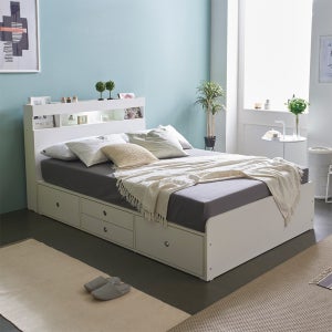 케이컴퍼니 이음 LED 수납 헤드 더블 침대 세트 본넬 매트리스 베드 벙커 서랍