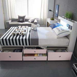 케이컴퍼니 이음 LED 수납 헤드 더블 침대 세트 독립 포켓 40T 토퍼 매트리스