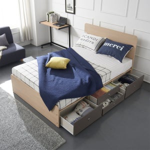 케이컴퍼니 이음 일반 헤드 더블 침대 세트 독립 포켓 40T 토퍼 매트리스 서랍 수납 베드