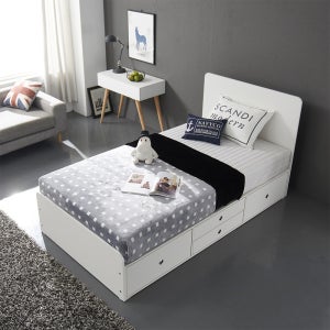 케이컴퍼니 이음 일반 헤드 슈퍼 싱글 침대 세트 본넬 매트리스 서랍 수납 벙커 베드