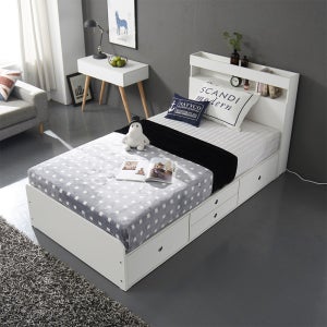 케이컴퍼니 이음 수납 헤드 슈퍼싱글 침대 세트 본넬 매트리스 SS 서랍 수납 베드