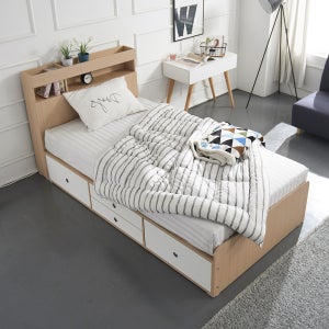 케이컴퍼니 이음 수납 헤드 슈퍼싱글 침대 세트 독립 포켓 40T 토퍼 매트리스 SS 베드