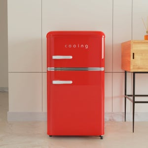 쿠잉 레트로 미니냉장고 REF-D85 2도어 소형 원룸 사무실 신혼 슬림 레드