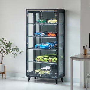 에버딘 와이드 장식장(블랙)led진열장 유리 인테리어 건담 수납장 피규어장 양주 위스키