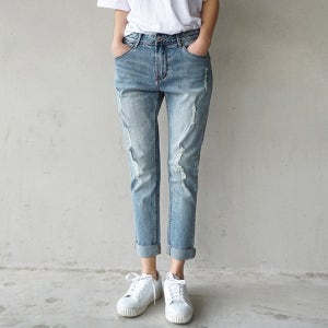 [자체제작] (S-XXL) 9부 세미배기진 구제 찟청 스판 롤업 NA343