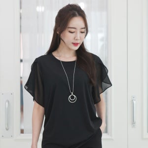 반팔 튤립소매 [L-3XL]까지 쉬폰 블라우스 여름 빅사이즈 미시 마담 77-99
