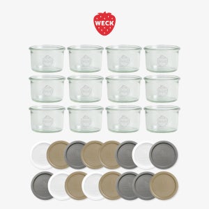 [WECK] 몰드 751(200ml) 유리병 12개 + PE뚜껑 16개 세트