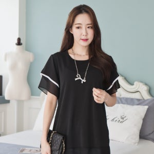반팔 꽃편지소매 /쉬폰 블라우스 여름 빅사이즈 미시 마담 77-99 XL-3XL
