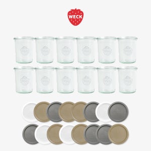 [WECK] 미니몰드 760(160ml) 유리병 12개 + PE뚜껑 16개 세트