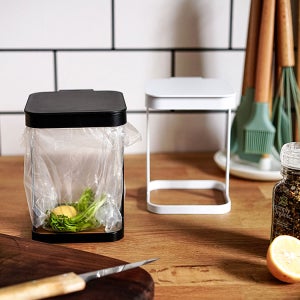 스틸 미니 음식물 쓰레기통 봉투 홀더 거치대 스탠드 2color