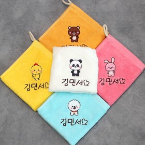 어린이집수건 5매 이름자수 유치원 고리수건 동물캐릭터 코마사40수