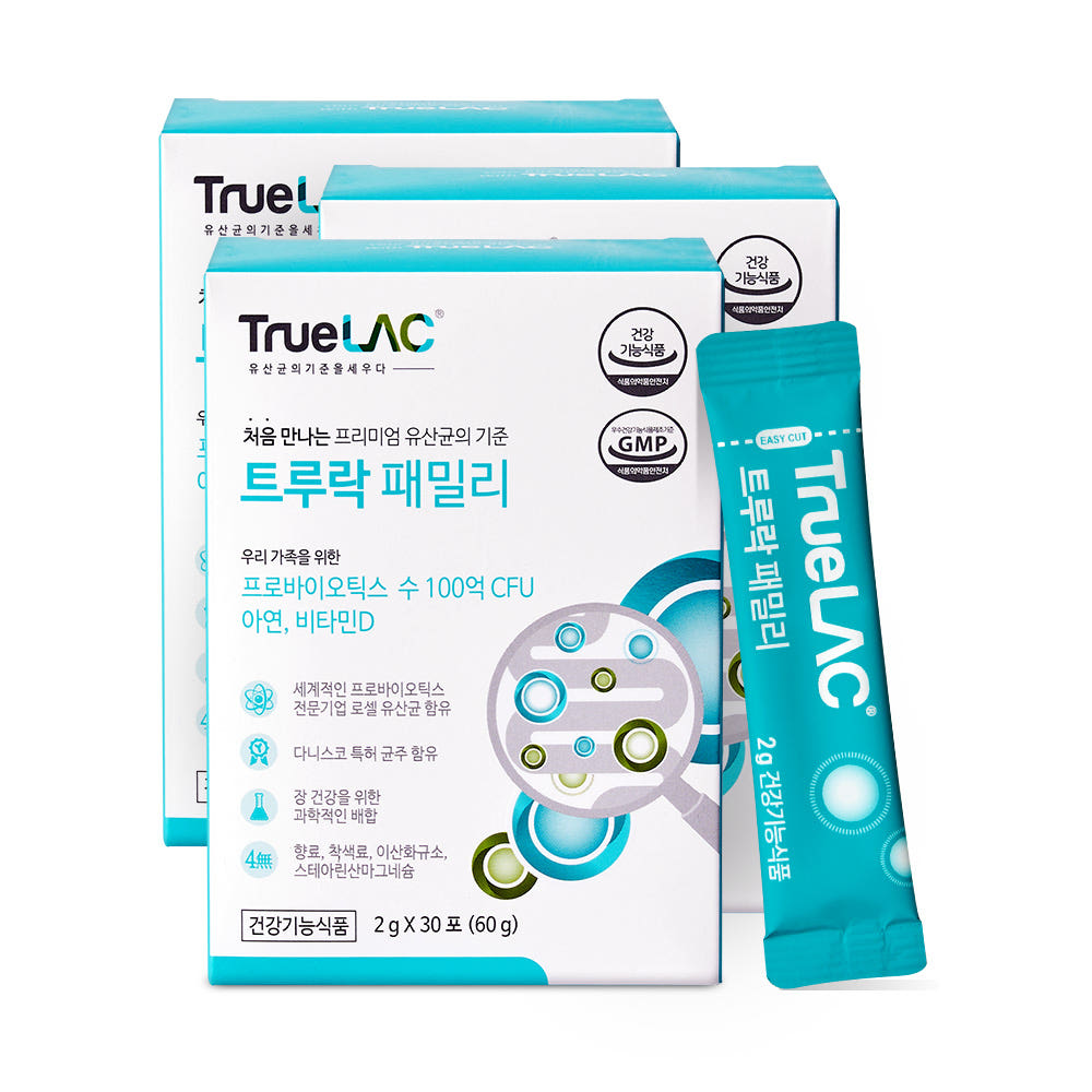 트루락 패밀리 <b>프로바이오틱스</b> 프리바이오틱스 신바이오틱스 온가족 유산균 30포, 3개