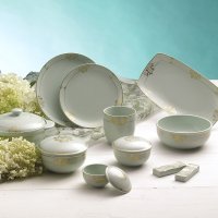 청자 화담문 7첩반상기 27pcs/골드/고급선물/예단혼수반상기/전통자기/한정식/행남자기