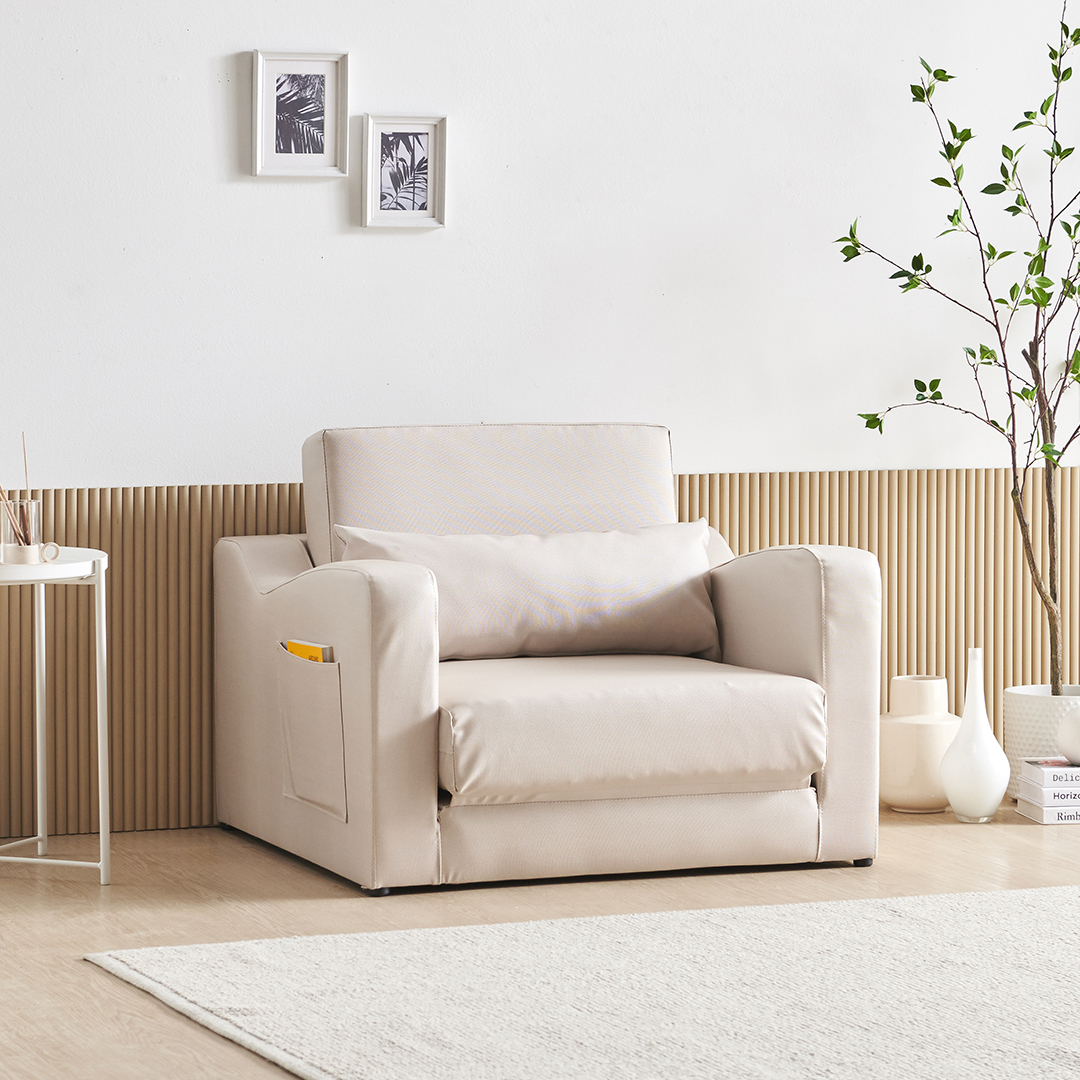 수오 로즈망 패브릭패턴 방수가죽 1인용 접이식 소파베드