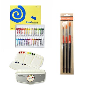 신한 샤미 수채화물감 24색+심포니24파레트+우리아트 수채화붓 3본조 SET