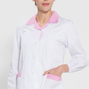긴팔 TC45수(여름용) 쿨스판 위생복 셔츠(여성용)핑크체크(FS-120) 위생복 위생복셔츠