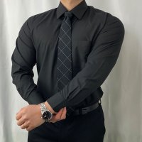 블랙 남자 일반핏 정장 긴팔 구김적은 와이셔츠 1006 검정 4XL 메노모소 셔츠