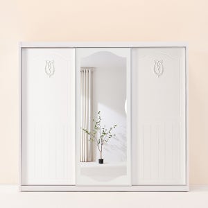 화이트 쉐비 거울 슬라이딩장롱 3통