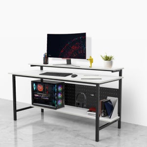 썬라이프 게이밍 컴퓨터 책상 1인용 2인용 pc방 책상 낮은 선반 타공형 1200x600