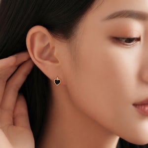 (무배/실버925) 블랙하트 원터치 링귀걸이