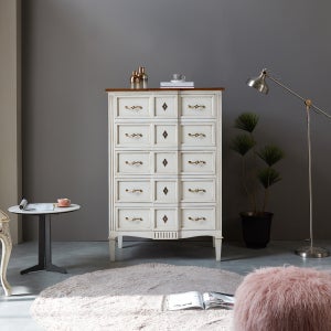 리아스 프렌치 엔틱 원목 5단 서랍장 화이트