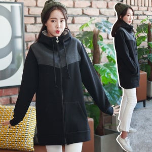 기모 투톤집업 /여성 빅사이즈 후드집업 배색 단색 초겨울 77-99 L-3XL