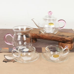 핑크 장미 2인 유리 다기 세트