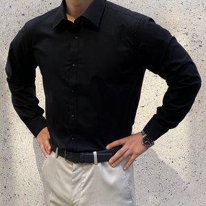 남자 블랙 슬림핏 구김방지 긴팔 와이셔츠 3004 메노모소 오피스룩패션 90-120