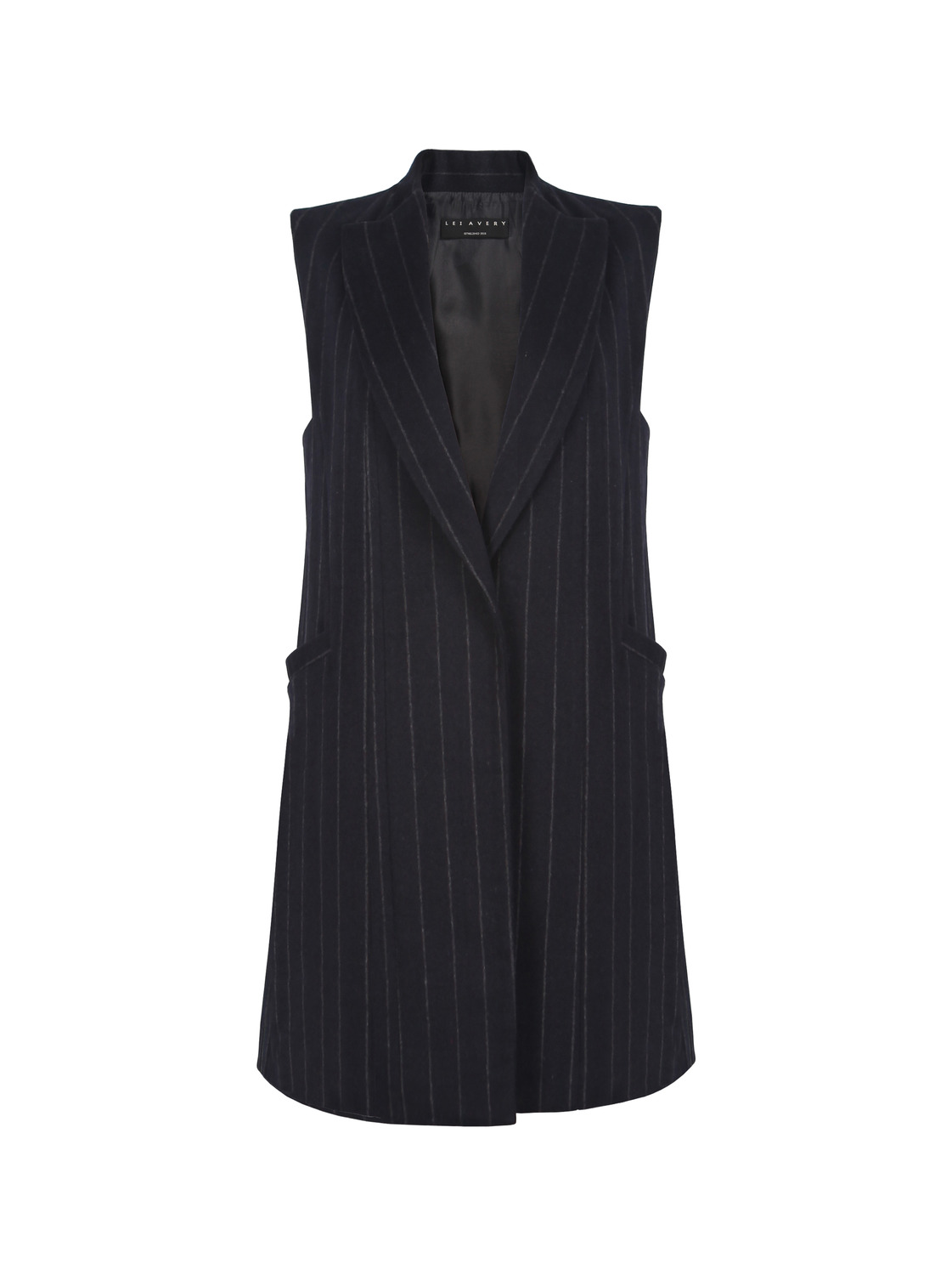 [레이 에이버리] STRIPED SLEEVELESS COAT 네이비 스트라이프 슬리브리스 코트