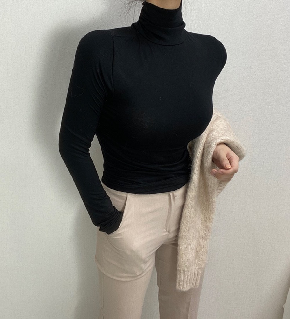 1 1 여성 목 폴라티 기모 이너 <b>슬림</b>