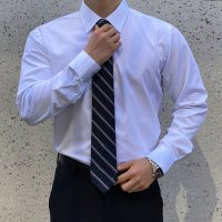 남자 슬림 머슬핏 스판 링클프리 화이트 와이셔츠