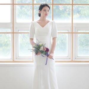 심플소매3 머메이드 셀프웨딩드레스 (S-2XL코르셋) 스몰웨딩드레스 빅사이즈웨딩드레스