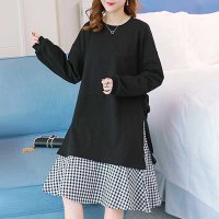 임산부 3105 밑단체크원피스 블랙 M L XL XXL