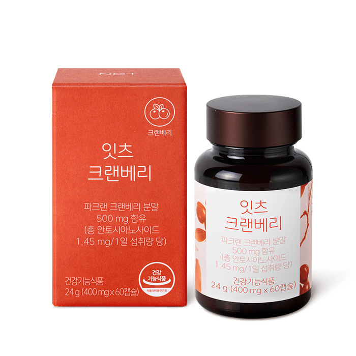 네츄럴굿띵스 잇츠 <b>크랜베리</b> 방광 여성 임산부 영양제 요로건강 파크랜 60캡슐, 1개