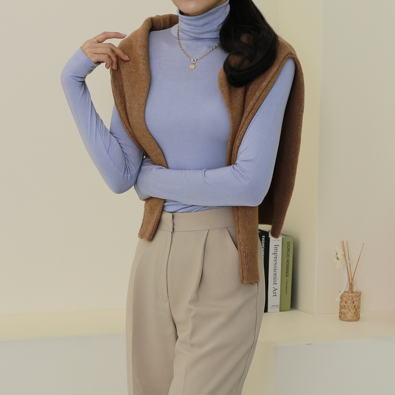 1+1 폴라티 여성 목티 얇은 기모 이너 <b>슬림</b> 스판 목폴라티