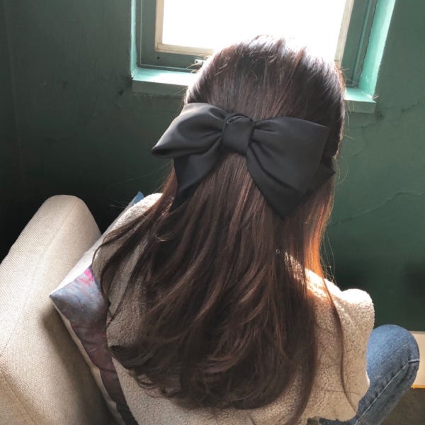고급 새틴 왕리본 헤어 자동핀 블랙 큰 리본핀 대형 올림머리 반묶음 31컬러