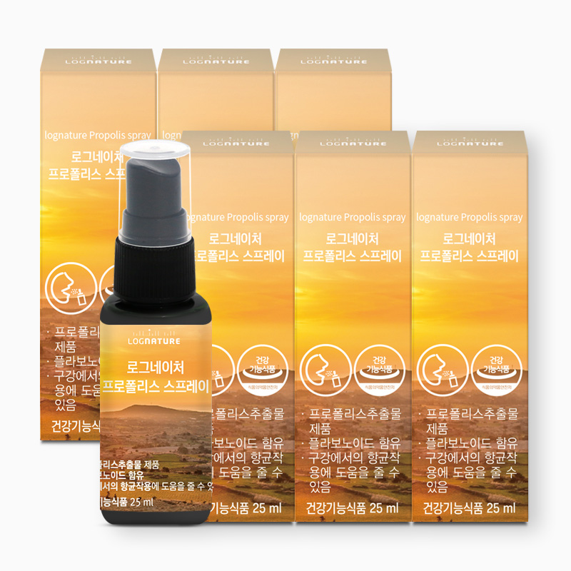 <b>로그네이처</b> 호주산 순수 수용성 <b>프로폴리스</b> 스프레이 무알콜 25ml 6병