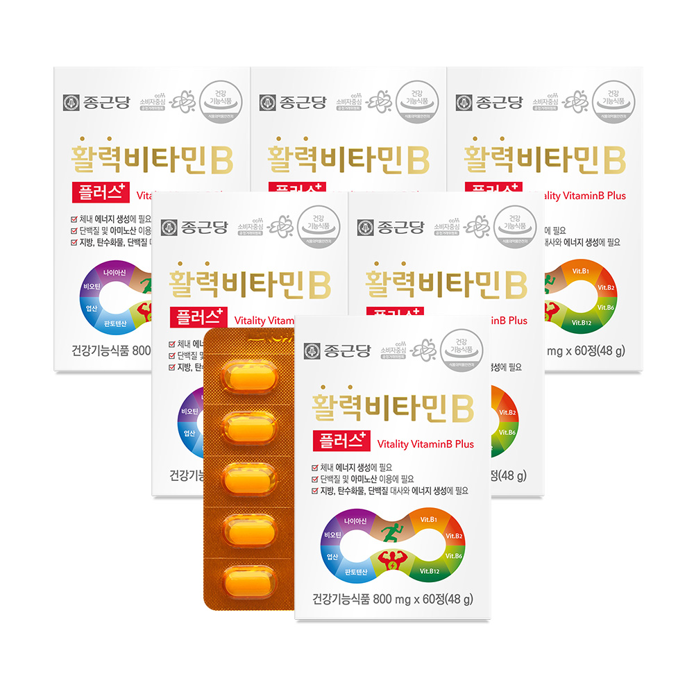 <b>종근당</b> 활력 비타민B 플러스 6박스(12개월분) 나이아신 비오틴 엽산 <b>판토텐산</b>