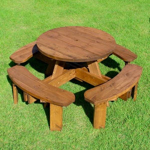 야외 원목 일체형 테이블 벤치 의자 4개 세트 마당 농막 정원 카페 테라스