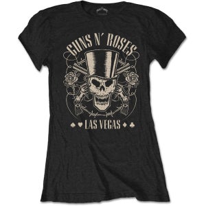 공식 GUNS N ROSES 건즈 앤 로지스 Top Hat, Skull & Pistols Las Vegas 여성용 반팔 티셔츠